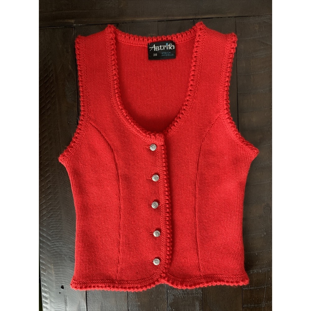 Vintage Astrifa Sweater Vest Cardigan Made in Germany Red Vest 38 (M30) 0170